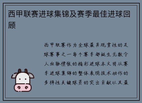 西甲联赛进球集锦及赛季最佳进球回顾