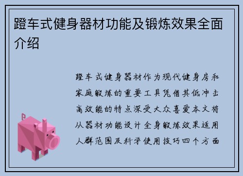 蹬车式健身器材功能及锻炼效果全面介绍