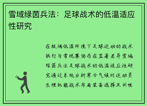 雪域绿茵兵法：足球战术的低温适应性研究